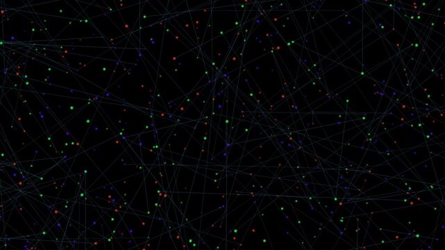 Abstract black background with a complex grid pattern formed by interconnected dots and lines creating a web-like network structure
