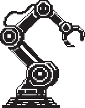 Pixel art industrial robot arm icon digital technology manufacturing automation simple black sign