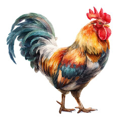 A watercolor painting of Rooster, vector illustration on white background.
