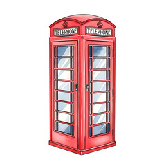 Obraz premium Illustration of a Classic Red Telephone Booth in an Urban Setting, Clipart, Isolated on White Background