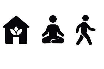 Obraz na płótnie Canvas Silhouette icons of home, meditation, and walking for wellness lifestyle designs