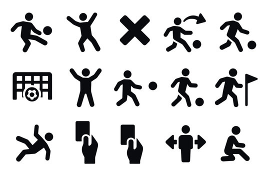 Silhouette icons of soccer player actions and referee signals - Powered by Adobe