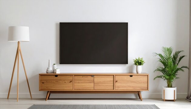  Simple minimal cabinet for tv interior wall mockup 