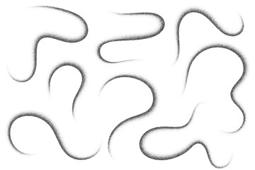 Obraz premium Grainy pattern of dots in wavy lines isolated on white background. Noisy abstract sand brush strokes. Vector black stipple shapes. Dusty paint brush strokes. Grunge fluid splashes