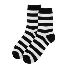 Stylish Black and White Striped Socks Isolated on Black Background for Fashion