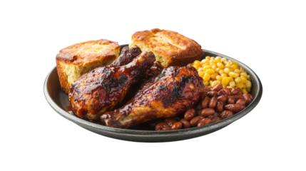 Barbecue chicken legs with corn and beans isolated on a transparent background