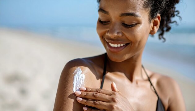woman applying sunscreen