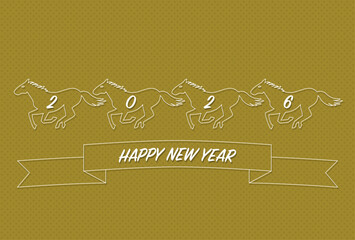 2026年午年の年賀状(走る馬のシルエットに2026の数字)