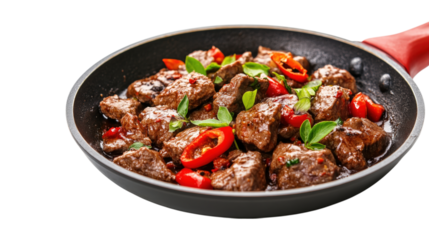 Beef Stew with Peppers and Basil isolated on a transparent background