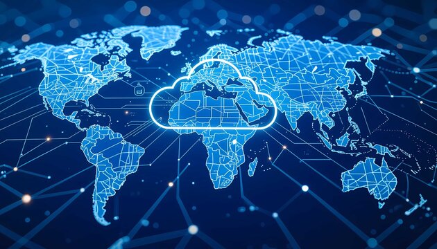 Abstract cloud computing infrastructure for worldwide business intelligence and finance - Powered by Adobe