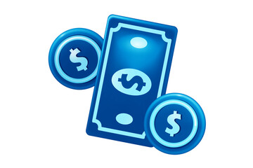 Blue Dollar Bill and Coins - Financial Success, Investment, and Wealth Growth PNG
