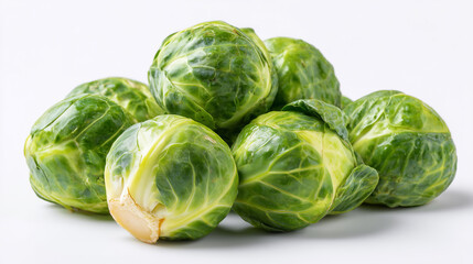 A cluster of fresh Brussels sprouts with vibrant green leaves and tight heads, perfect for healthy meals. Ideal for roasting, saut&eacute;ing, or salads, showcasing fresh produce and farm-to-table quality.