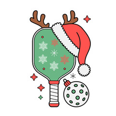 Christmas Pickleball Paddle and Ornament Ball Illustration