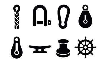 Fototapeta na wymiar Nautical equipment icons: flat silhouette collection for marine themes