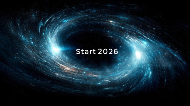 A beautiful cosmic swirl of stars and light beckons as it prepares for an exciting start in 2026. The vastness of space captured in a mesmerizing scene of swirling energy