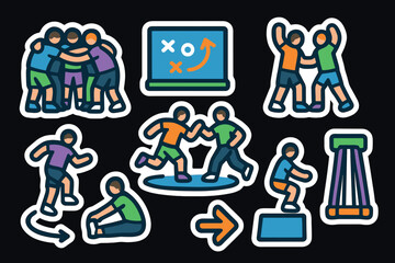 Colorful team sports icons for kids' active games and exercise