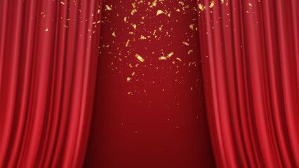 Vector Illustration Background Red Curtain Stage With Gold Confetti And Celebration Theme For Event
