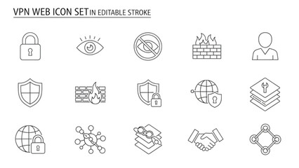 Fototapeta premium VPN Web Icon Set Security, Protection, and Network Safety Illustrations