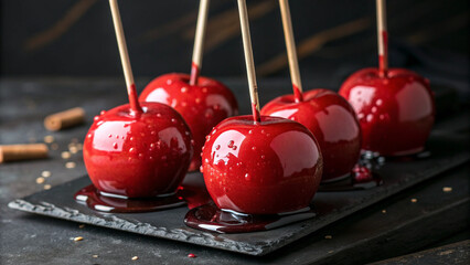 Caramel candy apples with rustic touch