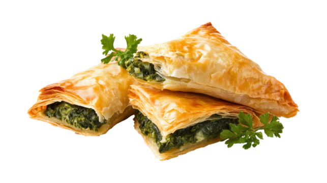 Golden Spinach Pastries with Parsley isolated on a transparent background