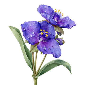 Watercolor illustration of Spiderwort, vector artwork, isolated on white background.