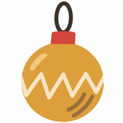 Gold Christmas Ornament in Cute Flat Style Icon