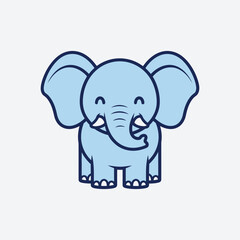 Cute Blue Baby Elephant Standing Happily, Facing Front in Bright Studio