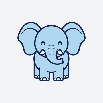 Cute Blue Baby Elephant Standing Happily, Facing Front in Bright Studio