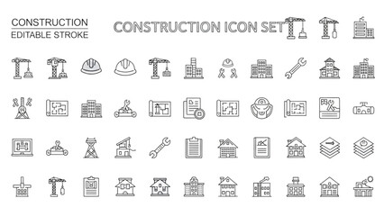 Construction Icon Set Editable Stroke Vector Graphics for Buildings and Tools
