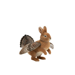 Obraz premium Whimsical Bunny Rabbit with Bird Wings Fantasy Creature Isolated on Black Background