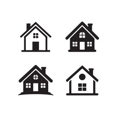 Set of Four House Icons and Home Symbols
