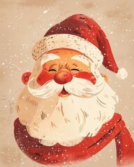 Cute cartoon Santa Claus illustration with warm cheerful expression. Festive Christmas character in red hat and white beard. Friendly holiday art for greeting cards and seasonal designs.