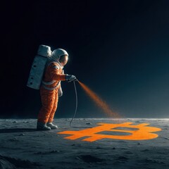 Astronaut Painting Bitcoin Symbol on the Moon