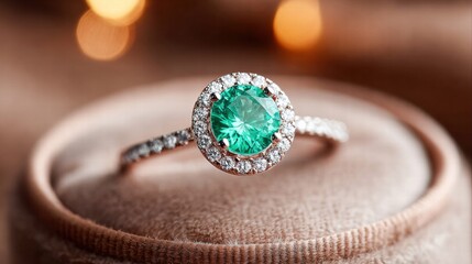 Emerald and Diamond Halo Engagement Ring