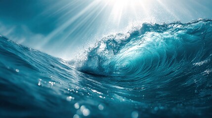 A stunning shot of a powerful ocean wave with the sun shining through.