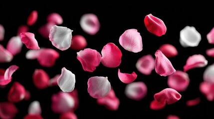 Floating Rose Petals on Black Background