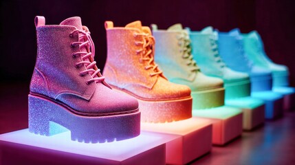 Glittery Platform Boots in a Rainbow of Colors on Display