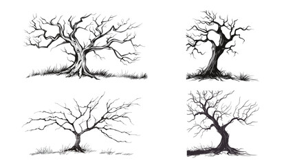 Continuous line art drawing of a spooky tree silhouette
