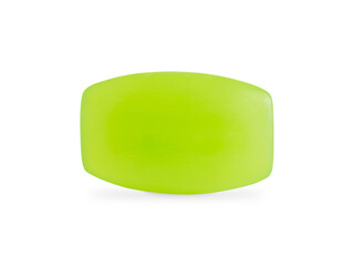 One vibrant neon green rectangular organic craft soap bar with rounded edges isolated on white background used for hygiene cleaning or washing as craft cleansing beauty product for skin and body care