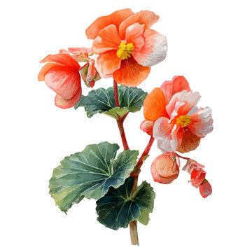 Rex Begonia in watercolor style, vector illustration, isolated on white background.