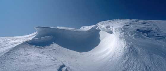 Snowdrift formations against a clear blue sky on a winter day cold
