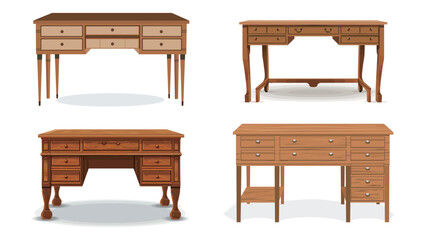 Cut Elegant Wood Desk with Drawers Silhouette &mdash; Minimal Vector Illustration