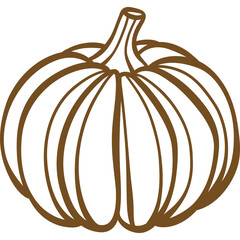 Outline of a Pumpkin With Brown Stripes and a Stem on a Transparent Background
