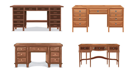 Cut Elegant Wood Desk with Drawers Silhouette &mdash; Minimal Vector Illustration