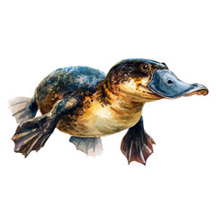 Watercolor vector illustration of Platypus, isolated on white background.