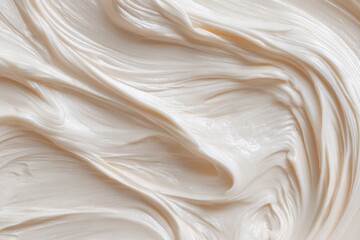Silky cream texture with flowing curves and gentle shine. A close-up view capturing smooth, glossy movement and elegant folds that reflect softness and hydration.