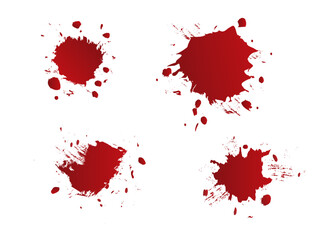 Realistic red blood effect. Splash blood drops set isolated on white background. Vector illustration