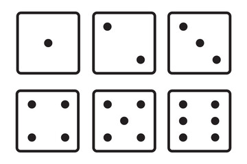 Game dice icon set. Dice square icon set with six-sided dice designs. A complete vector illustration of classic casino and board game dice for gaming and entertainment visuals.