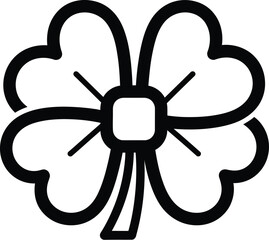 Black outline icon of a fourleaf clover, a traditional symbol of good luck and fortune and a popular irish emblem