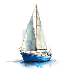 Watercolor painting of Sailboat, vector illustration, isolated on white background.